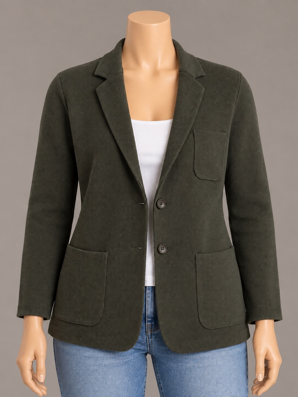 Everlane Olive Green Knit Sweater Blazer Cardigan XL